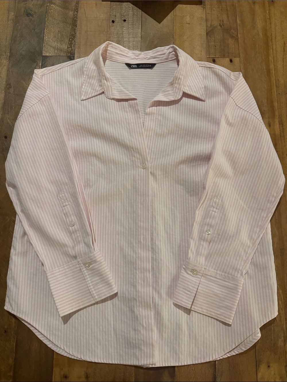 Zara Pink and White Striped Button-Down Shirt